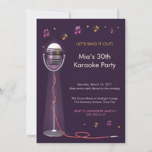 Retro Microphone Karaoke 30th Birthday Invitation
