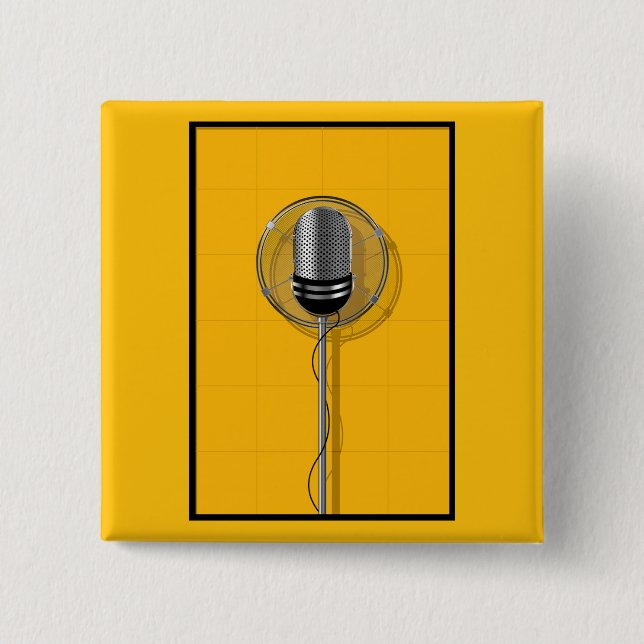 Retro Microphone on Bold Yellow 15 Cm Square Badge (Front)