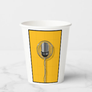 Retro Microphone on Bold Yellow Paper Cups