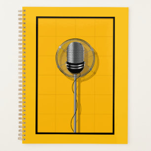 Retro Microphone on Bold Yellow Planner