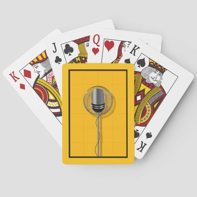 Retro Microphone on Bold Yellow Playing Cards (Back)