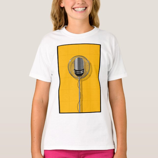 Retro Microphone on Bold Yellow T-Shirt (Front)