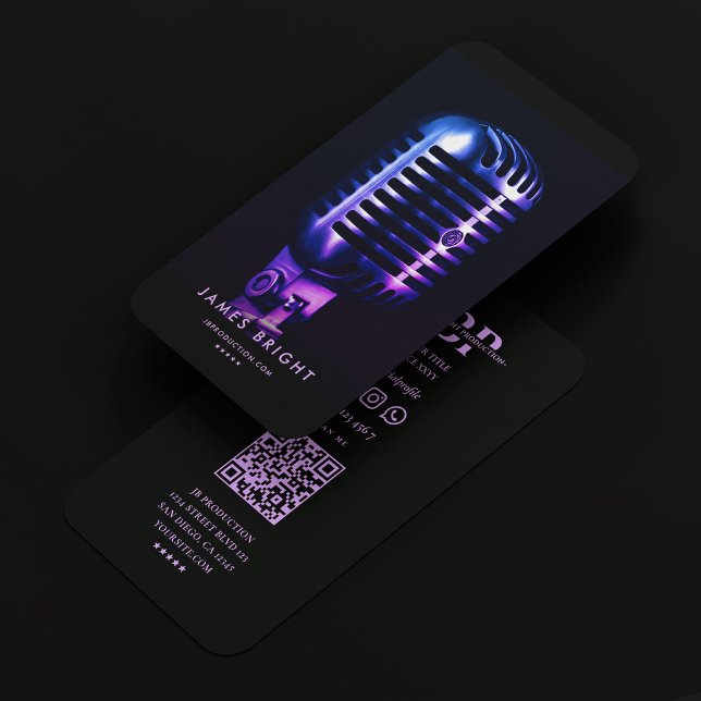 Retro Microphone Singer Shinny Blue Purple  Business Card (Retro Mic Singer Music Producer Shinny Blue Purple Business Card
)