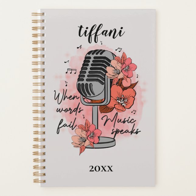 Retro Microphone When Words Fail Music Speaks Planner (Front)