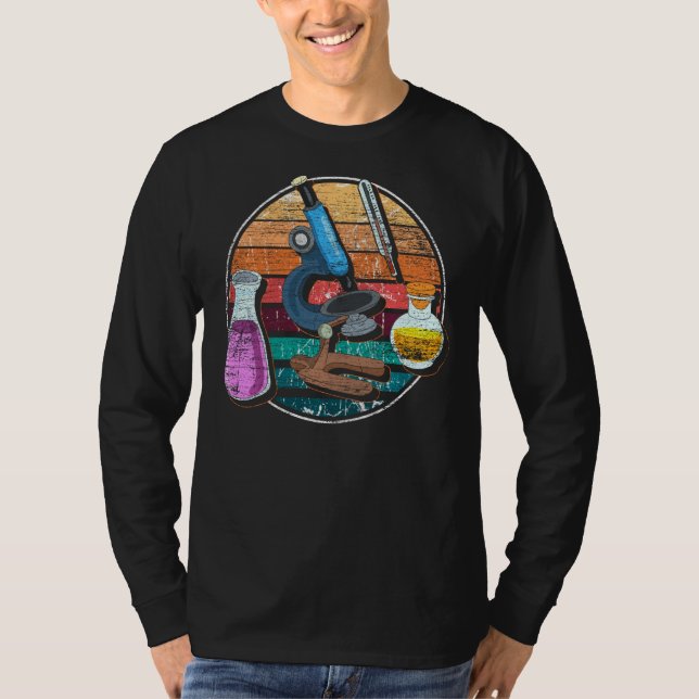 Retro Microscope Biologist Geek Science Laboratory T-Shirt (Front)