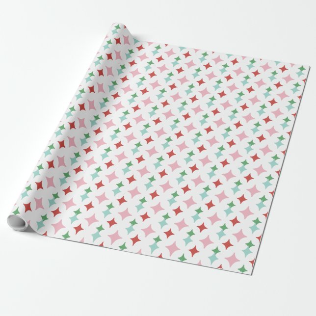 Retro Mid-Centry Diamond | Pastel Christmas Wrapping Paper (Unrolled)
