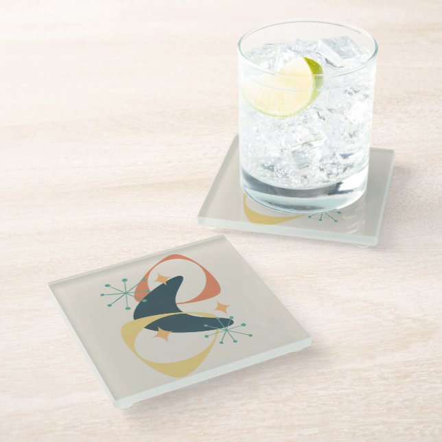 Retro Mid Century Atomic Abstract Charcoal Glass Coaster (Angled)