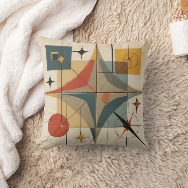 Retro Mid Century Atomic Geometric Pattern Cushion (Blanket)