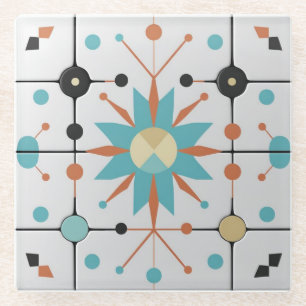 Retro Mid Century Atomic Geometric Pattern Glass Coaster
