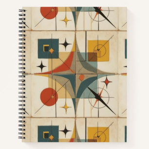 Retro Mid Century Atomic Geometric Pattern Notebook