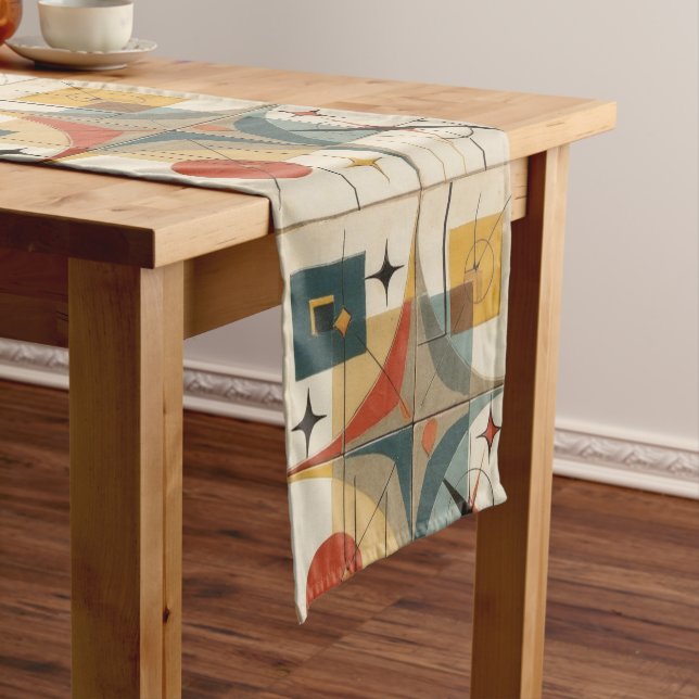 Retro Mid Century Atomic Geometric Pattern Short Table Runner (In Situ)