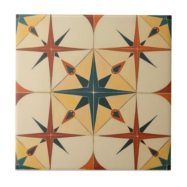 Retro Mid Century Atomic Geometric Pattern Tile (Front)