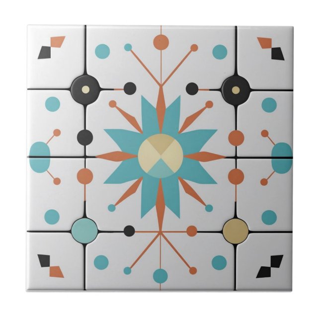Retro Mid Century Atomic Geometric Pattern Tile (Front)