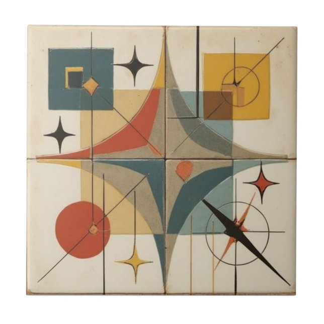 Retro Mid Century Atomic Geometric Pattern Tile (Front)