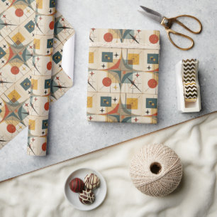Retro Mid Century Atomic Geometric Pattern Wrapping Paper