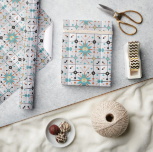 Retro Mid Century Atomic Geometric Pattern Wrapping Paper