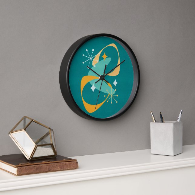 Retro Mid Century Atomic Space Age 20 Teal, Orange Clock (Office)
