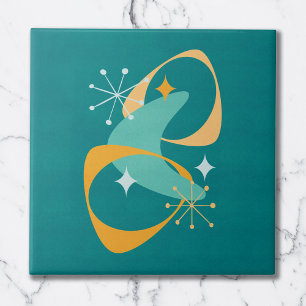 Retro Mid Century Atomic Space Age 20 Teal, Orange Tile