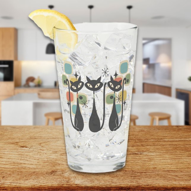 Retro Mid Century Black Atomic Cats  Glass (Retro Mid Century Black Atomic Cats Glass)