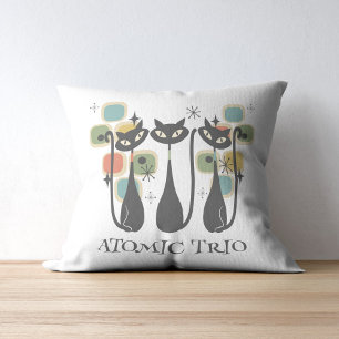 Retro Mid Century Black Atomic Cats MCM Cushion