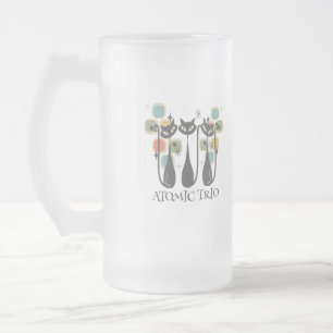 Retro Mid Century Black Atomic Cats MCM Frosted Glass Beer Mug