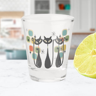 Retro Mid Century Black Atomic Cats  Shot Glass
