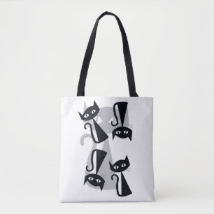 Retro, mid century black cats tote bag