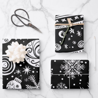 Retro Mid-Century Black & White Ornament Wrapping Paper Sheet