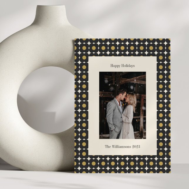 Retro Mid Century Bold Black Gold Floral Wedding Holiday Card (Creator Uploaded)