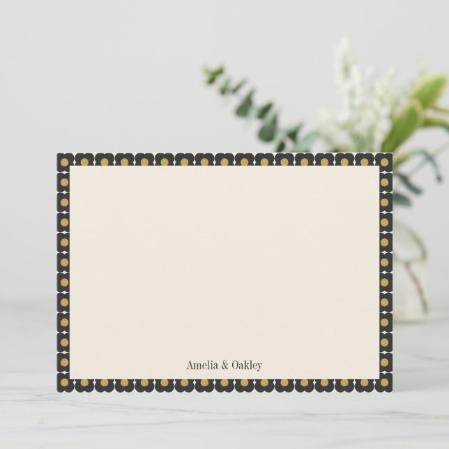 Retro Mid Century Bold Black Gold Floral Wedding Thank You Card (Standing Front)
