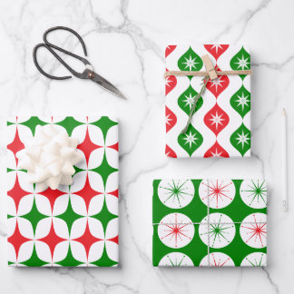 Retro Mid Century Christmas Starburst Holiday Wrapping Paper Sheet