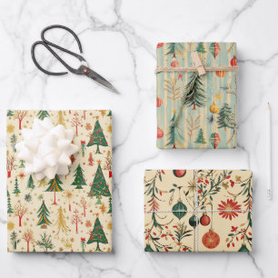 Retro Mid Century Christmas Wrapping Paper Sheet