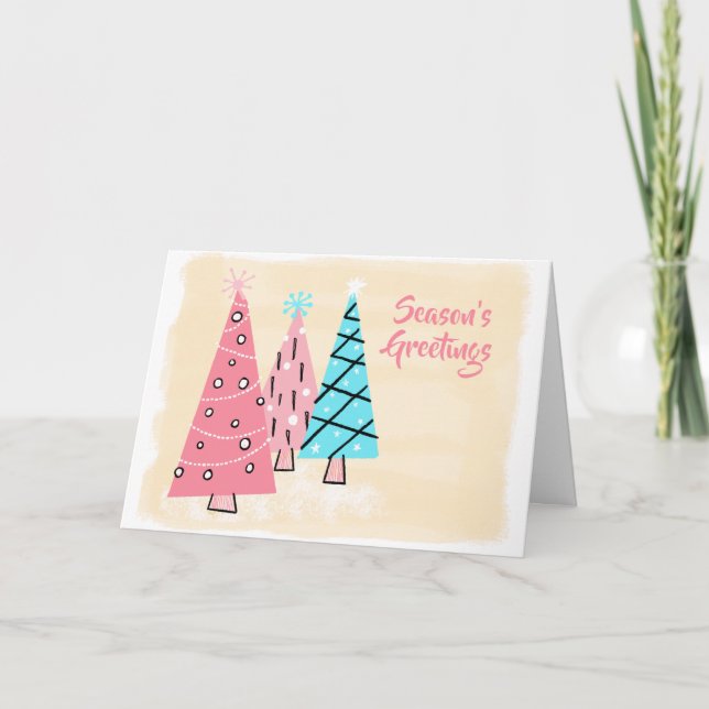 Retro Mid-century Colourful Holiday Trees Card (Front)