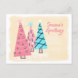 Retro Mid-century Colourful Holiday Trees Postcard