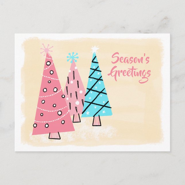 Retro Mid-century Colourful Holiday Trees Postcard (Front)