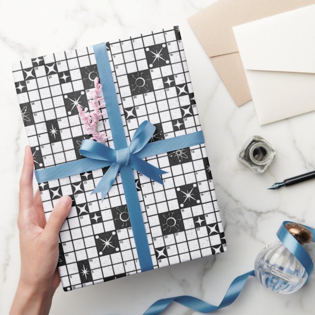 Retro Mid Century Crossword Puzzle Wrapping Paper (Gifting)