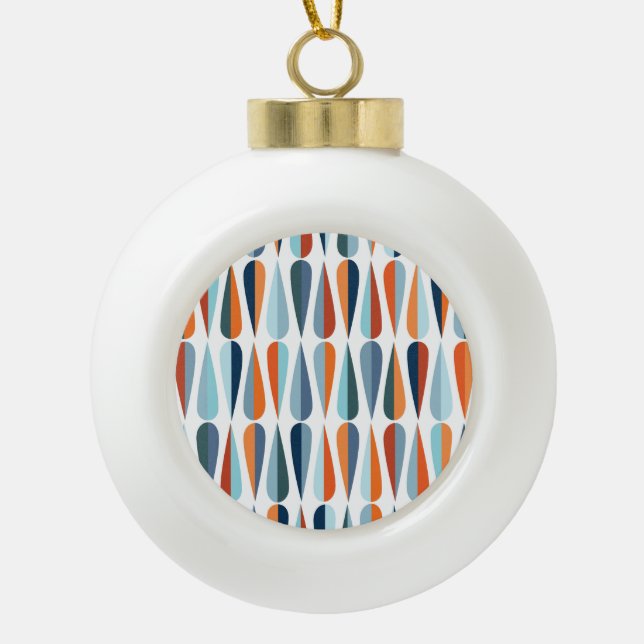 Retro mid-century, drop shapes pattern. ceramic ball christmas ornament (Front)