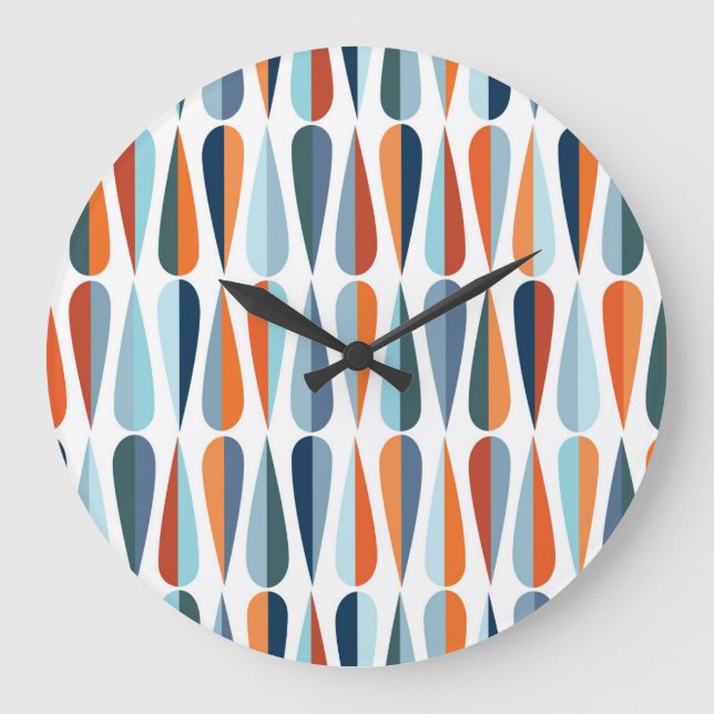 Retro mid-century, drop shapes pattern. large clock (Front)