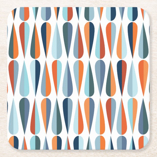 Retro mid-century, drop shapes pattern. square paper coaster (Front)