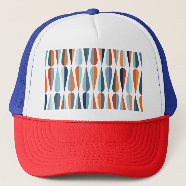 Retro mid-century, drop shapes pattern. trucker hat (Front)