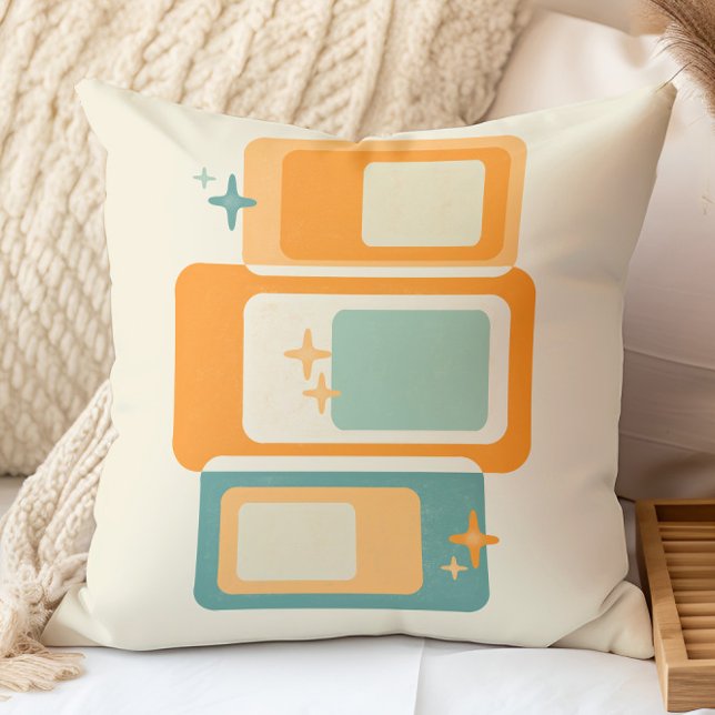 Retro Mid Century Geometric Abstract Teal Orange Cushion (Creator Uploaded)