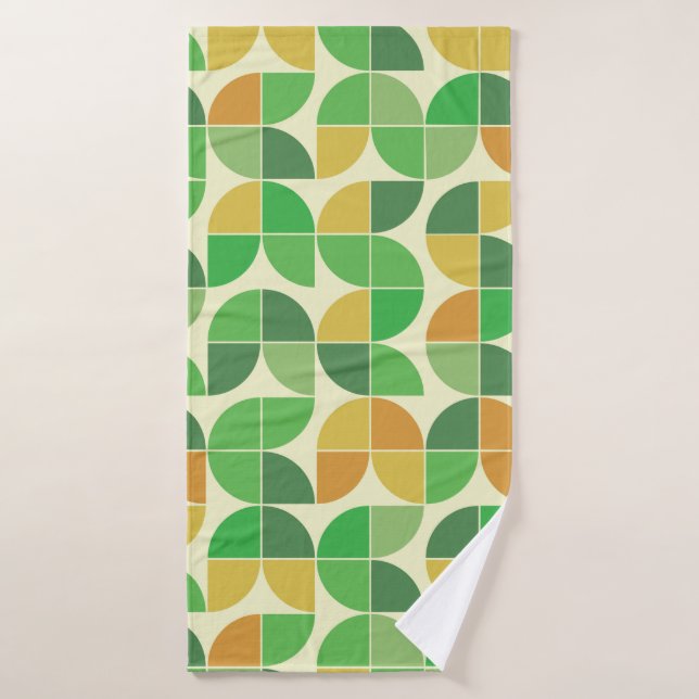   Retro Mid Century  Geometric Floral  Green     Bath Towel (Bath Towel)