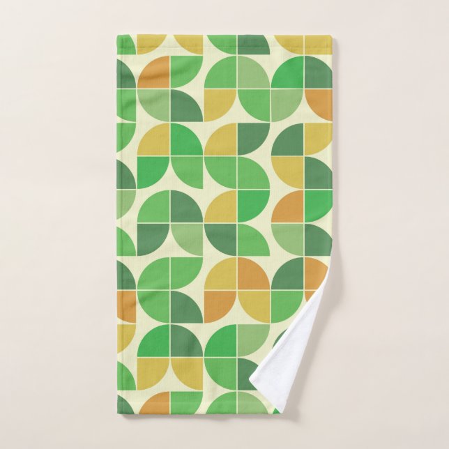   Retro Mid Century  Geometric Floral  Green     Hand Towel (Hand Towel)