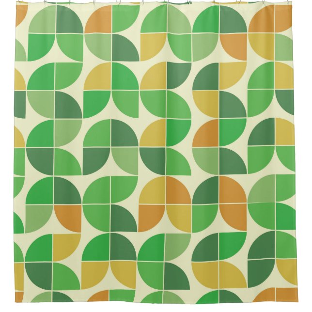 Retro Mid Century Geometric Floral Green  Shower Curtain (Front)