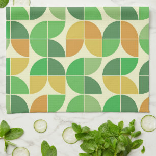 Retro Mid century  Geometric floral  green    Tea Towel