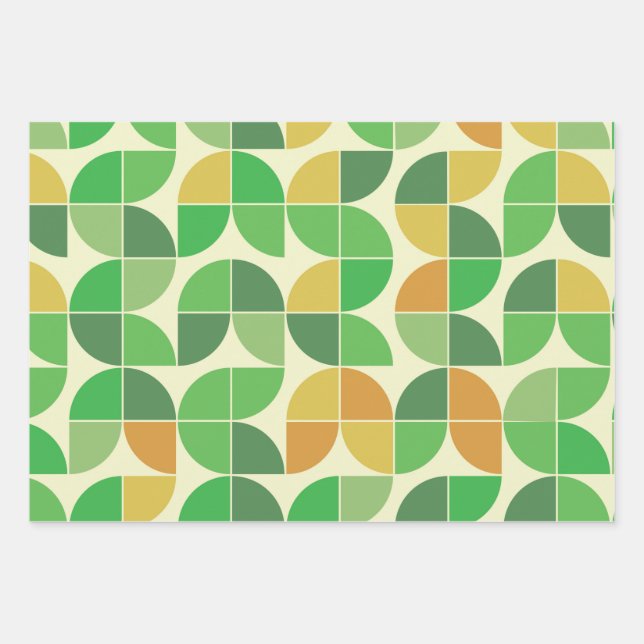Retro Mid Century Geometric Floral Green  Wrapping Paper Sheet (Front)