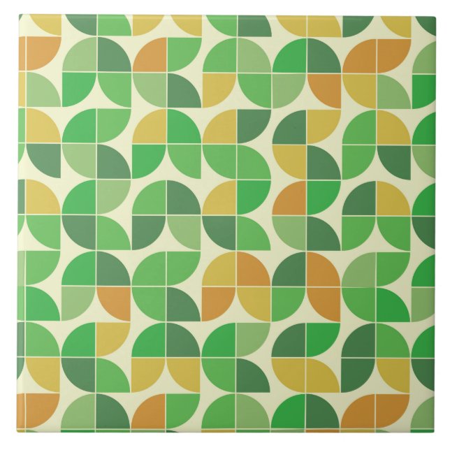 Retro Mid Century Geometric Green Orange  Tile (Front)