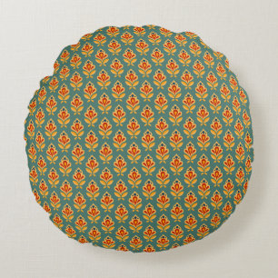 Retro Mid- Century Geometric Print 1970s Patterned Round Cushion