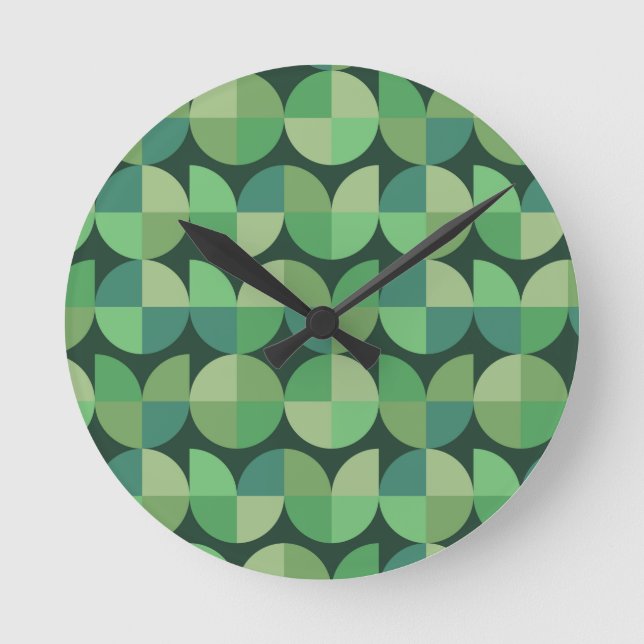 Retro mid century geometric shapes in green  round clock (Front)