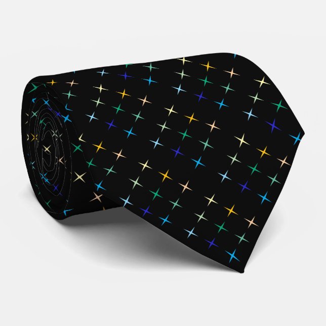 Retro Mid Century Geometric Stars Art Design Tie (Rolled)